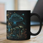 SPOORYYO Mushrooms Coffee Mug - Black Ceramic Coffee Cup with Glowing Mushroom Design Hot Chocolate Mugs, Novelty For Women Men, Milk Cup For Mushroom Lovers Mushroom Mug 3D Mushroom Mug, 350ml